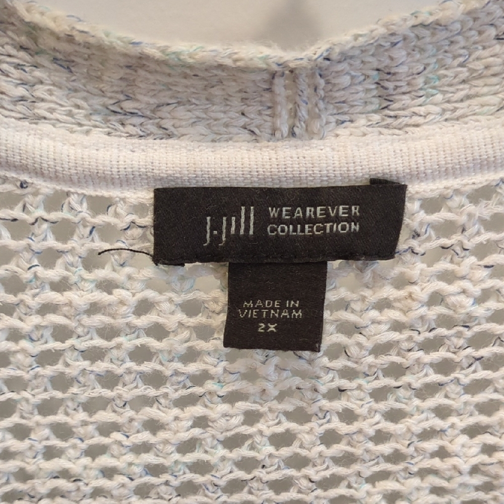 J.Jill Cotton Open Knit Spring Summer Beach Coastal Cardigan Gray Size XXL ECU - Picture 2 of 9